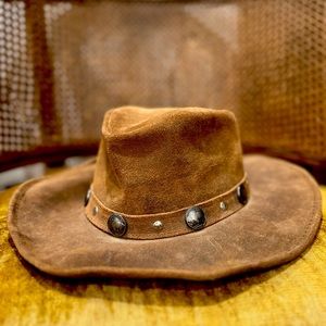 Minnetonka - Brown Leather Cowboy Hat - The Outback Buffalo Nickel- Size Medium